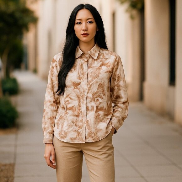 J McLaughlin linen button down BLOUSE SHIRT Size Large - Picture 1 of 4